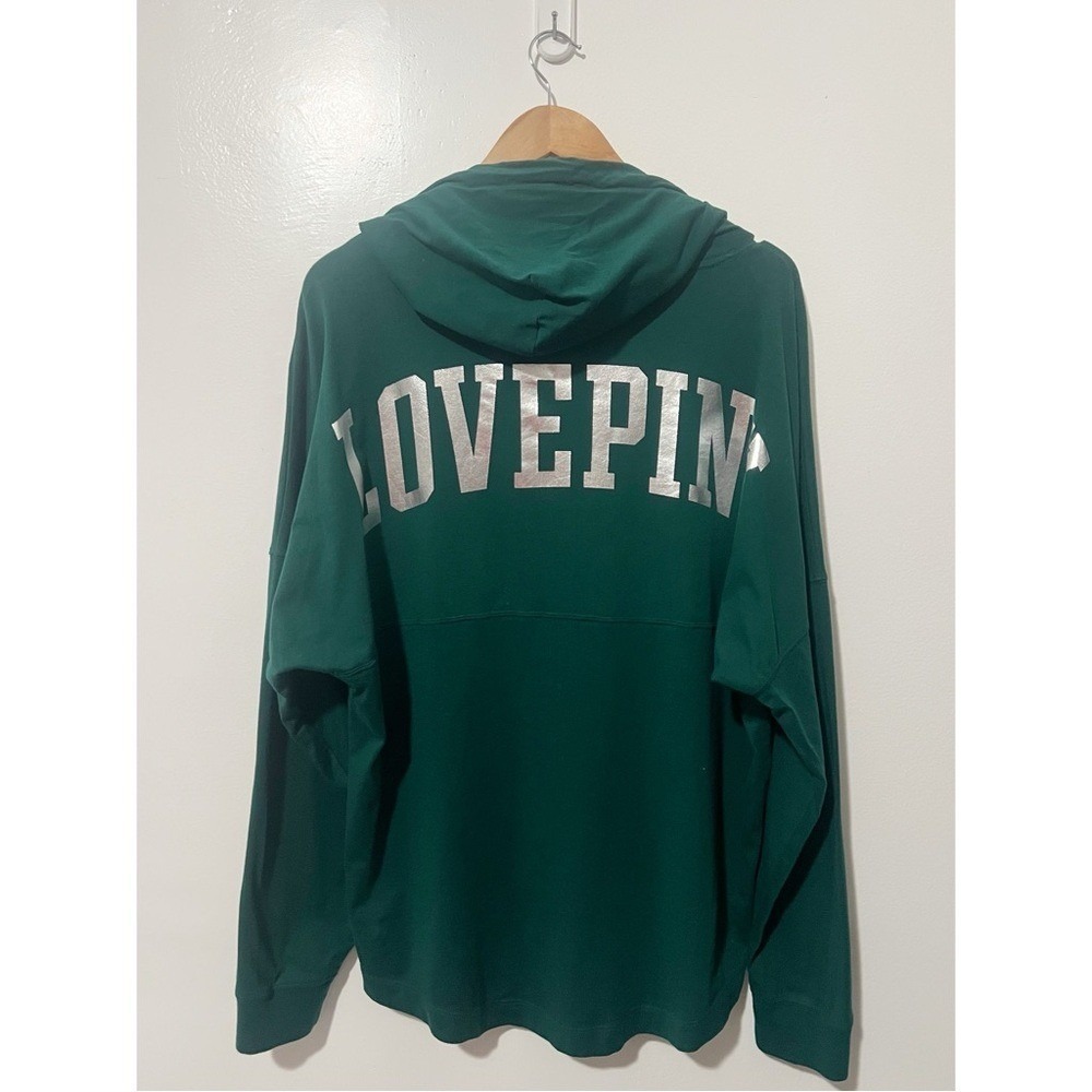 PINK Victoria's Secret Forest Green Spirit Jersey Hoodie Metallic Silver Medium‎